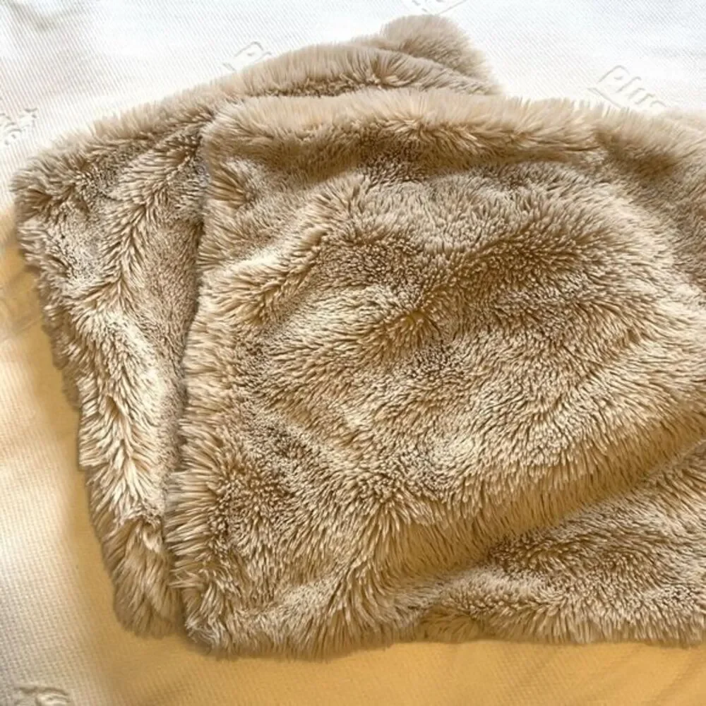 Anthropologie Set of Two Oatmeal Beige Two Toned Faux Fur Throw Pillows 20"